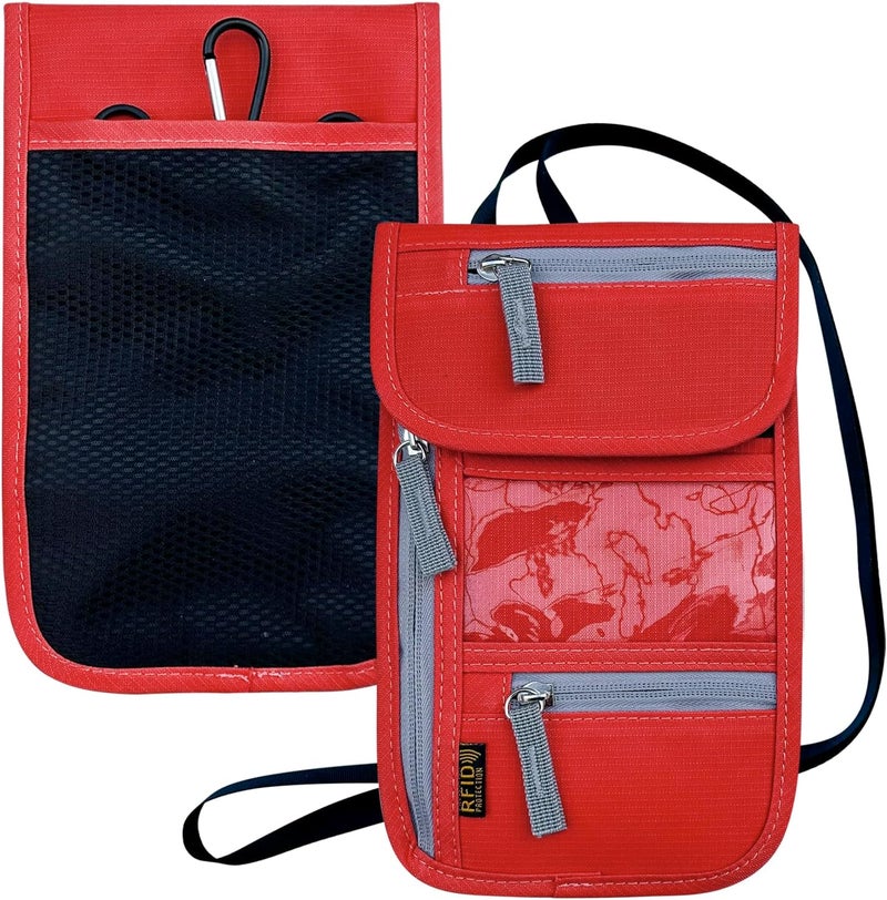 Jonyee Travel Neck Wallet, RFID Blocking Passport Holder with Adjustable Neck Strap for Men and Women to Keep Cash, Credit Cards and Travel Documents Safe - Red - Image 1